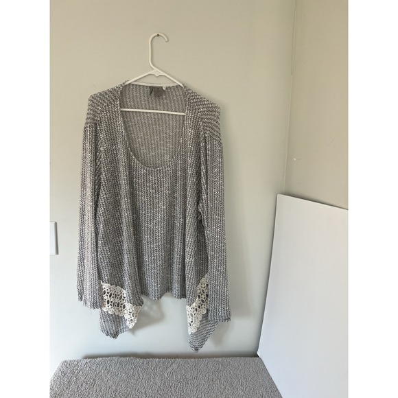 new directions Sweaters - New Direction Flowy Curvy Heather Gray Sweater Lace Bottom Trim Size 3X